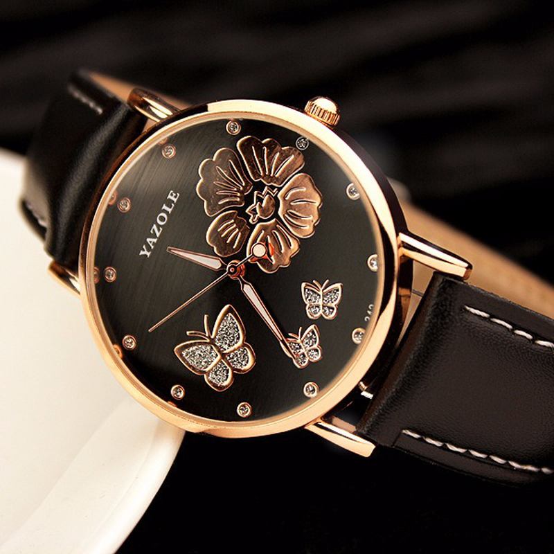 Crystal Elegant Design Dame Armbåndsur Leather Band Quartz Watch