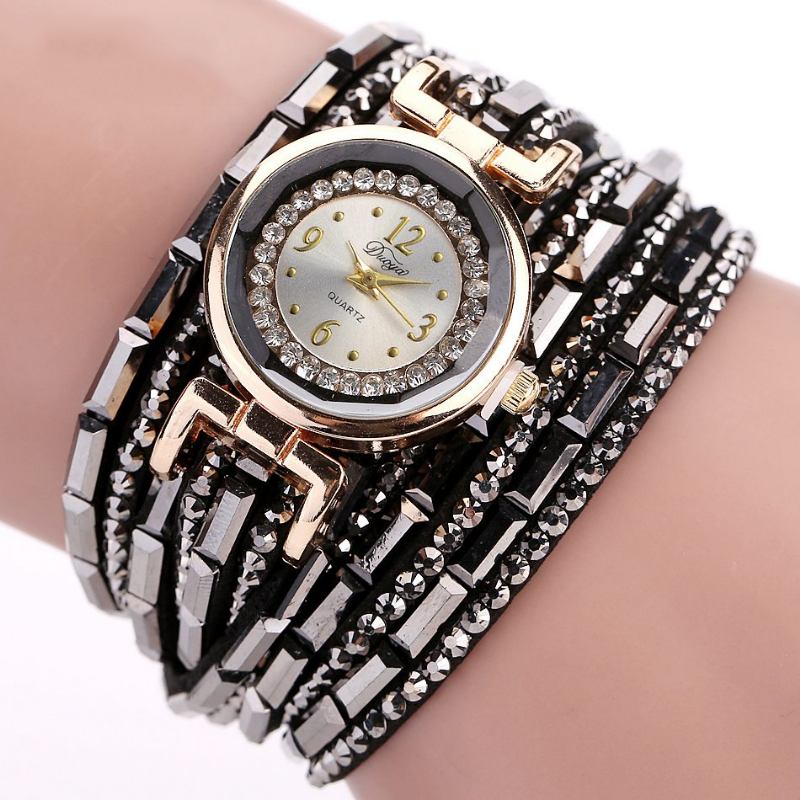 Crystal Fritids Style Dame Armbånd Watch Gold Case Quartz Movement Klokker