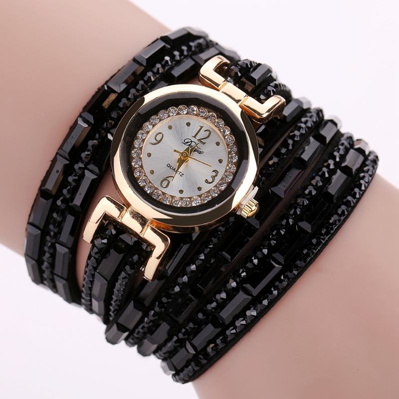 Crystal Fritids Style Dame Armbånd Watch Gold Case Quartz Movement Klokker