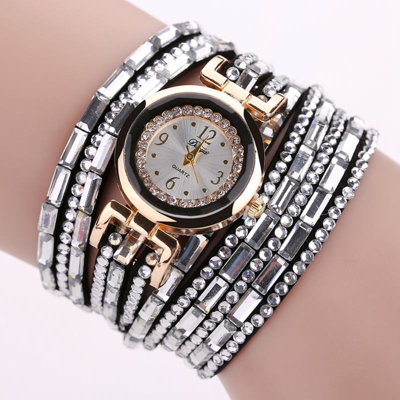 Crystal Fritids Style Dame Armbånd Watch Gold Case Quartz Movement Klokker