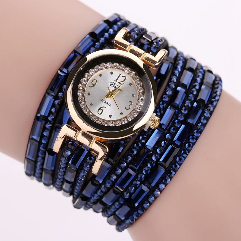 Crystal Fritids Style Dame Armbånd Watch Gold Case Quartz Movement Klokker