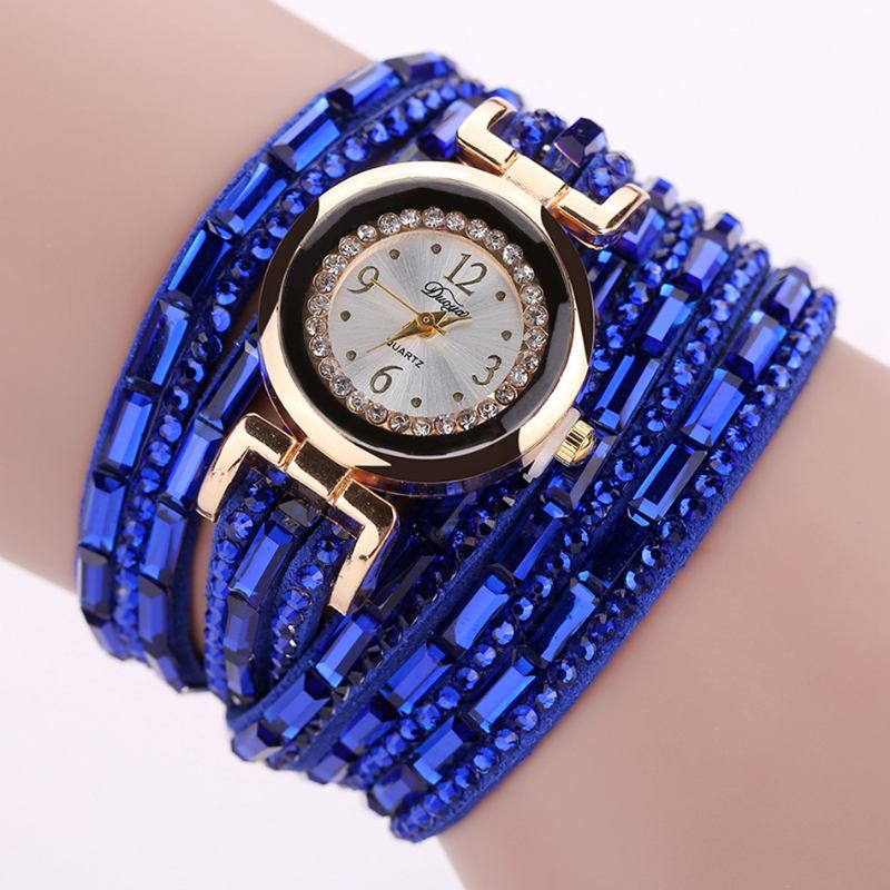 Crystal Fritids Style Dame Armbånd Watch Gold Case Quartz Movement Klokker