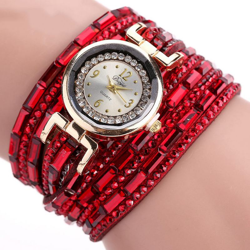 Crystal Fritids Style Dame Armbånd Watch Gold Case Quartz Movement Klokker