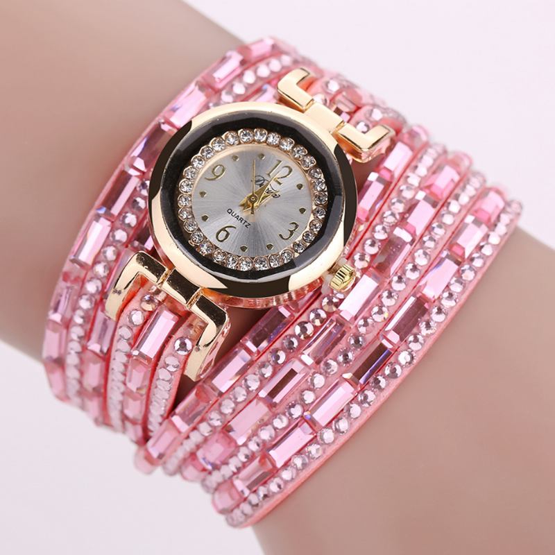 Crystal Fritids Style Dame Armbånd Watch Gold Case Quartz Movement Klokker