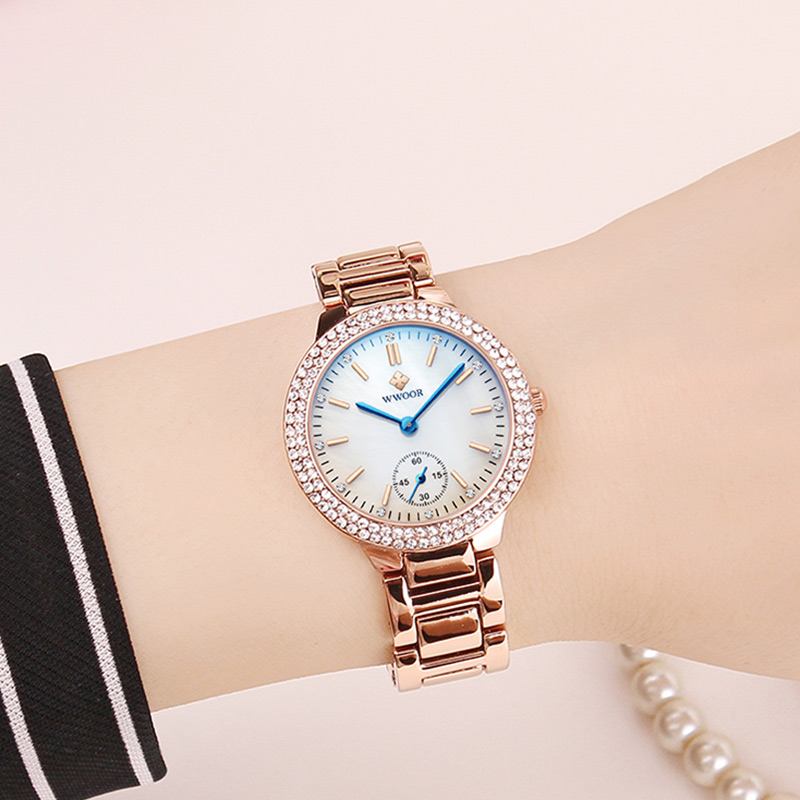 Crystal Fritids Style Dame Armbåndsur Rustfritt Stål Band Quartz Klokker