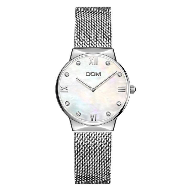 Crystal Shell Surface Dame Armbåndsur Rustfritt Stål Band Quartz Watch