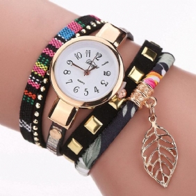 Dame Armbånd Watch Bladstoff Retro Stil Quartz Klokker