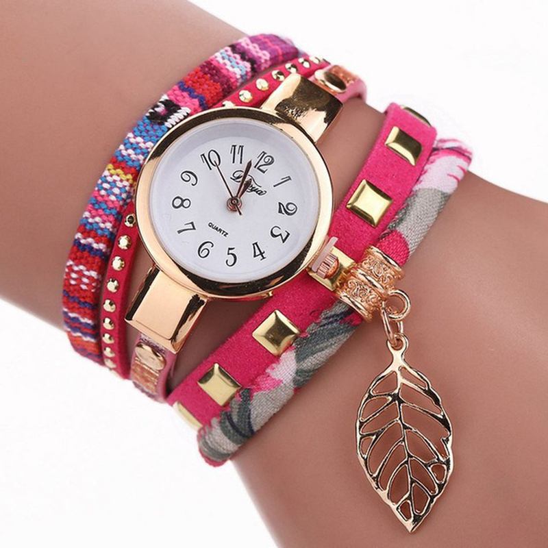 Dame Armbånd Watch Bladstoff Retro Stil Quartz Klokker