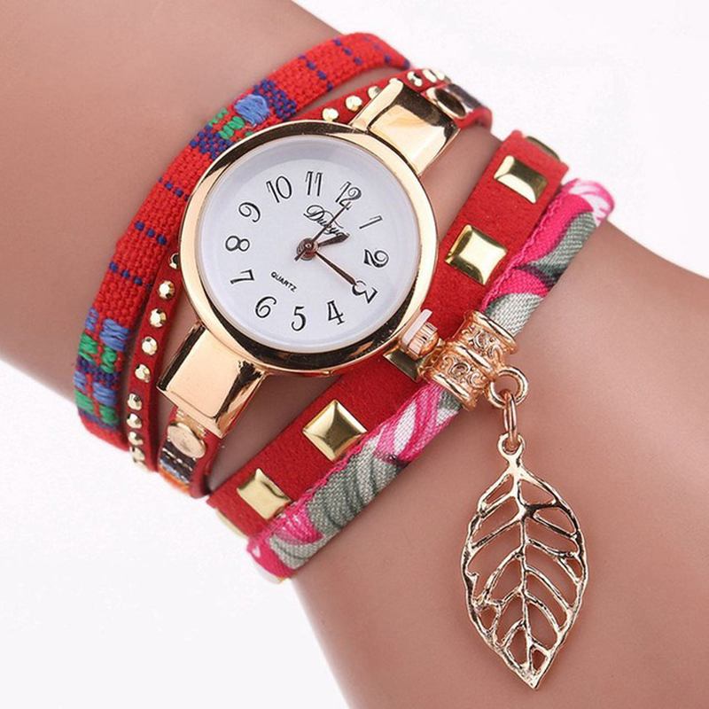 Dame Armbånd Watch Bladstoff Retro Stil Quartz Klokker