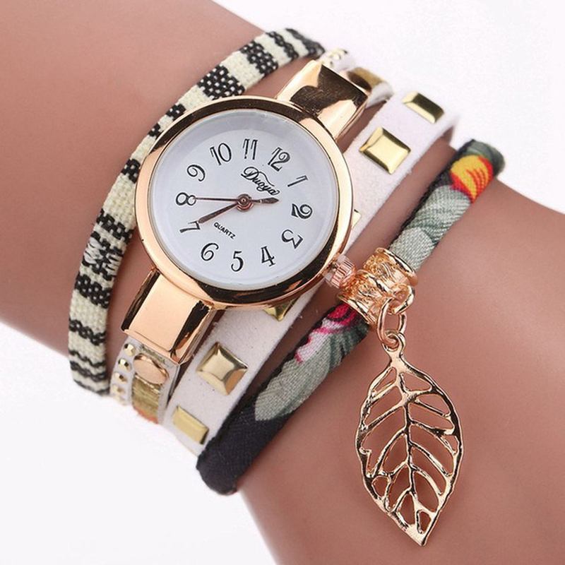 Dame Armbånd Watch Bladstoff Retro Stil Quartz Klokker