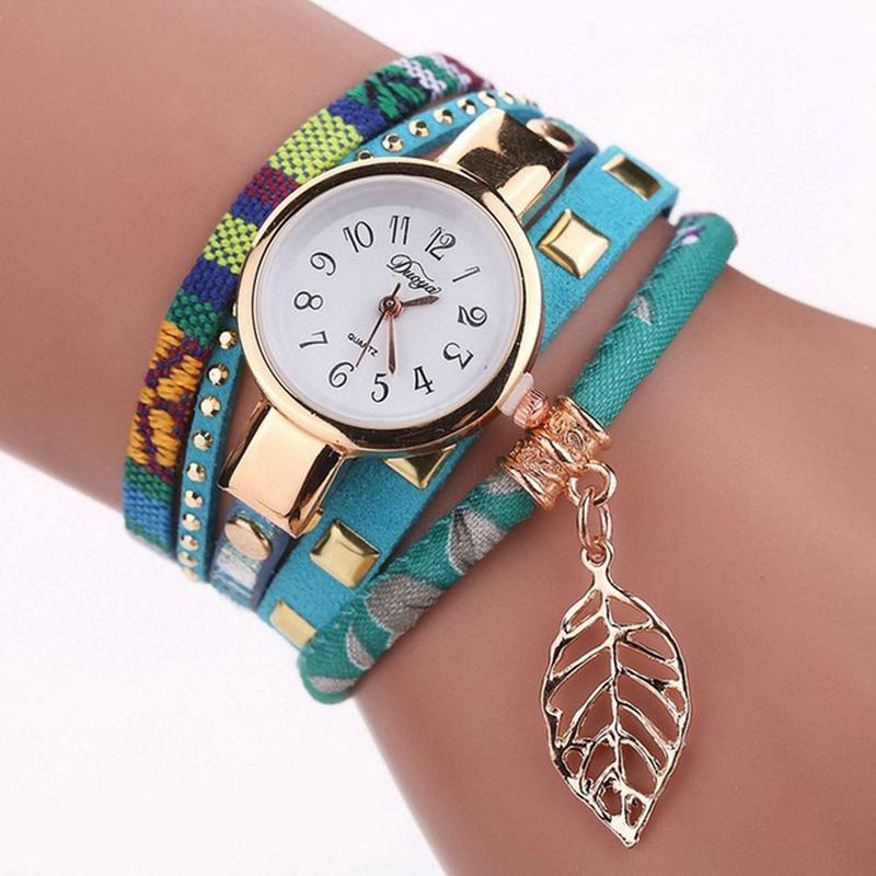 Dame Armbånd Watch Bladstoff Retro Stil Quartz Klokker