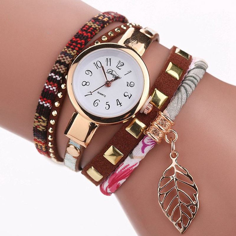 Dame Armbånd Watch Bladstoff Retro Stil Quartz Klokker