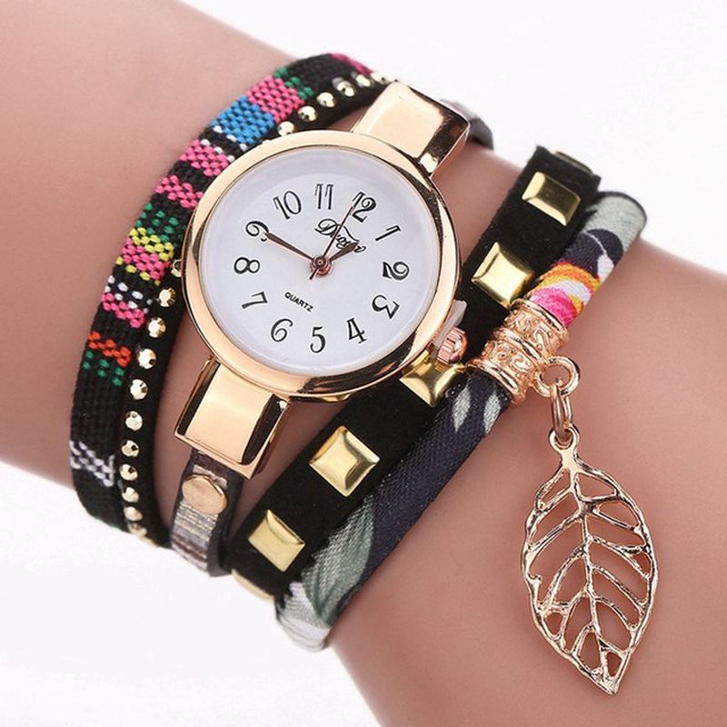 Dame Armbånd Watch Bladstoff Retro Stil Quartz Klokker