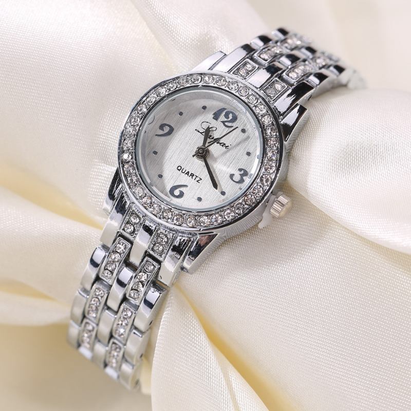 Diamond Dress Dame Armbåndsur Full Steel Elegant Design Quartz Watch