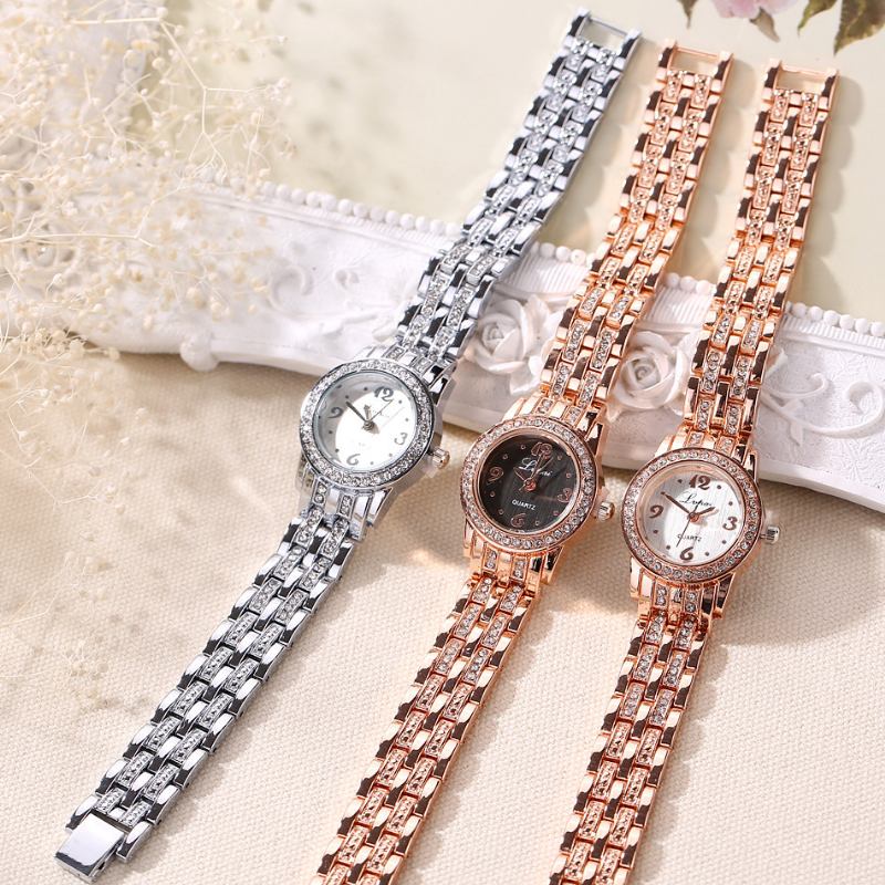 Diamond Dress Dame Armbåndsur Full Steel Elegant Design Quartz Watch