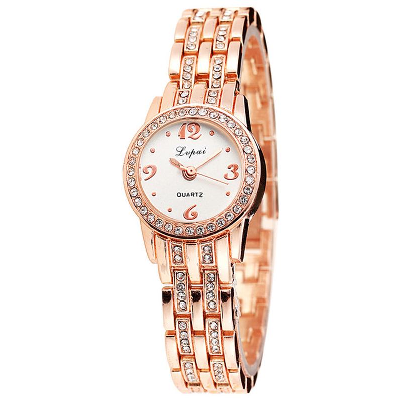 Diamond Dress Dame Armbåndsur Full Steel Elegant Design Quartz Watch