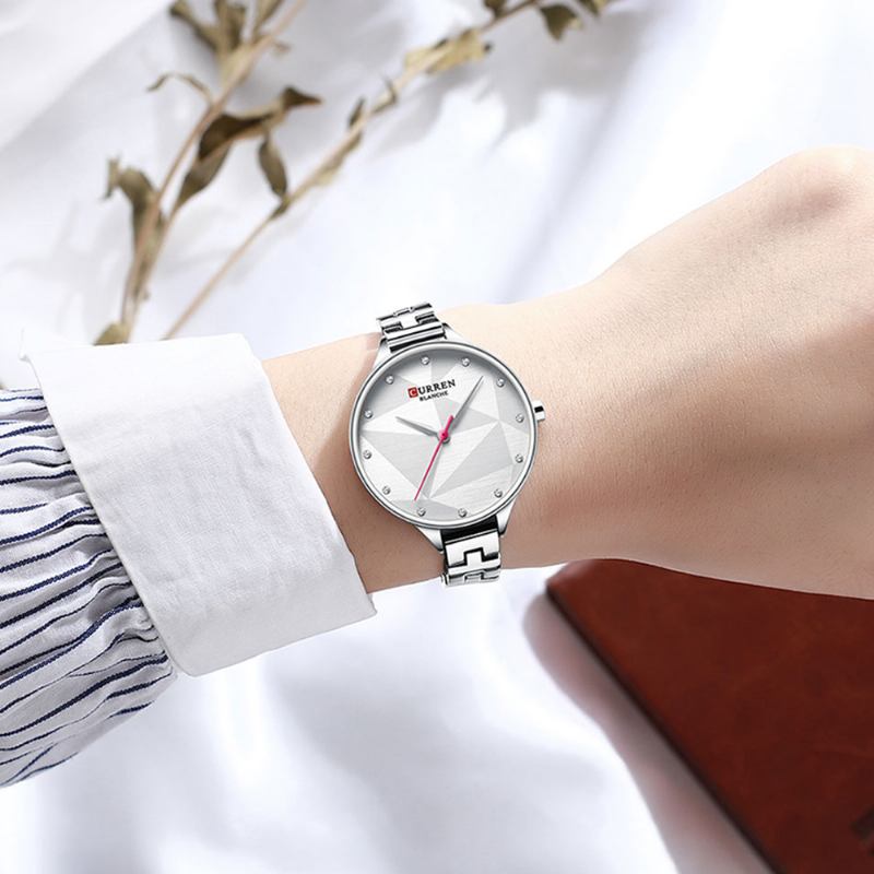 Elegant Design Damearmbåndsur Crystal Full Steel Quartz Watch