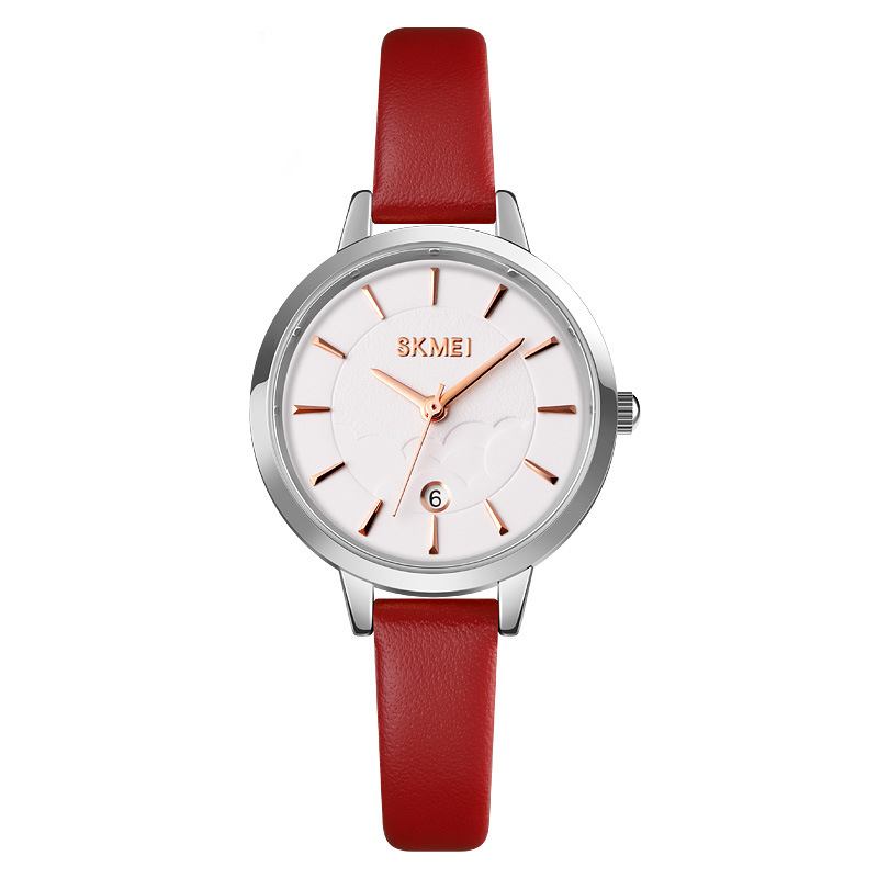 Enkel Dameklokke Creative Dial Dato Display Lærreim Mote Lady Quartz Watch