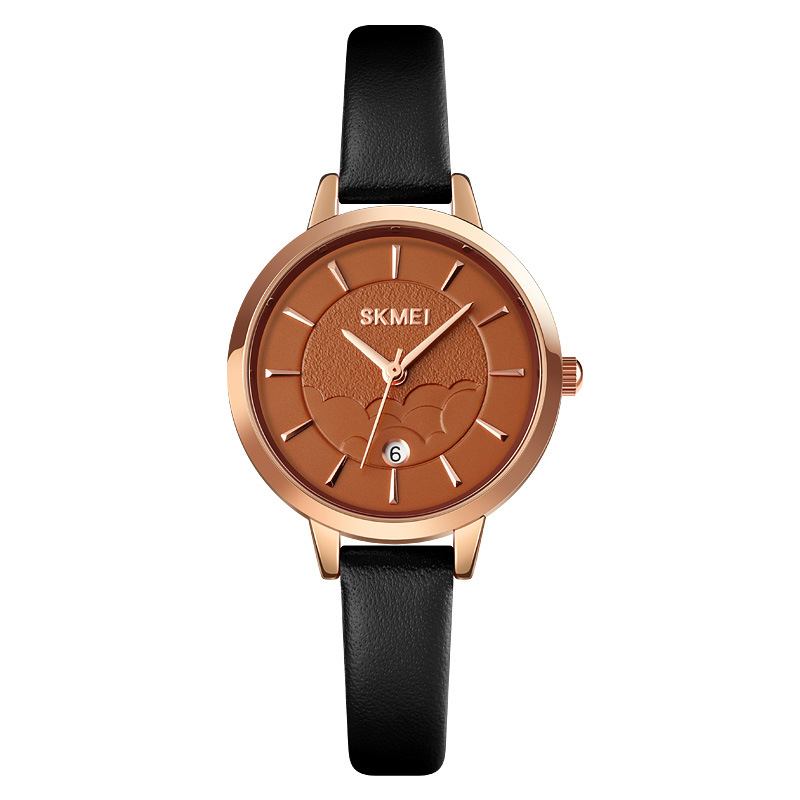 Enkel Dameklokke Creative Dial Dato Display Lærreim Mote Lady Quartz Watch