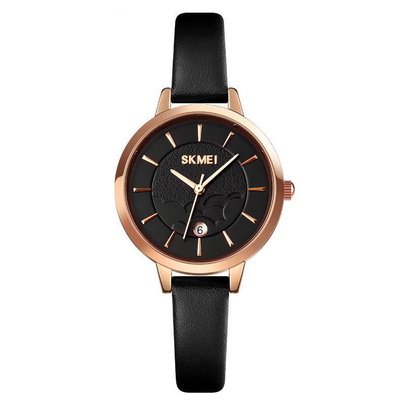 Enkel Dameklokke Creative Dial Dato Display Lærreim Mote Lady Quartz Watch