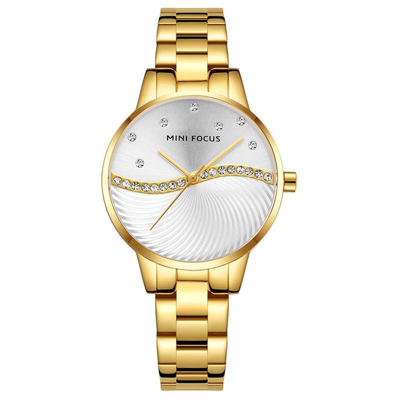 Enkel Deign Elegant Crystal Dame Armbåndsur Rustfritt Stål Quartz Watch