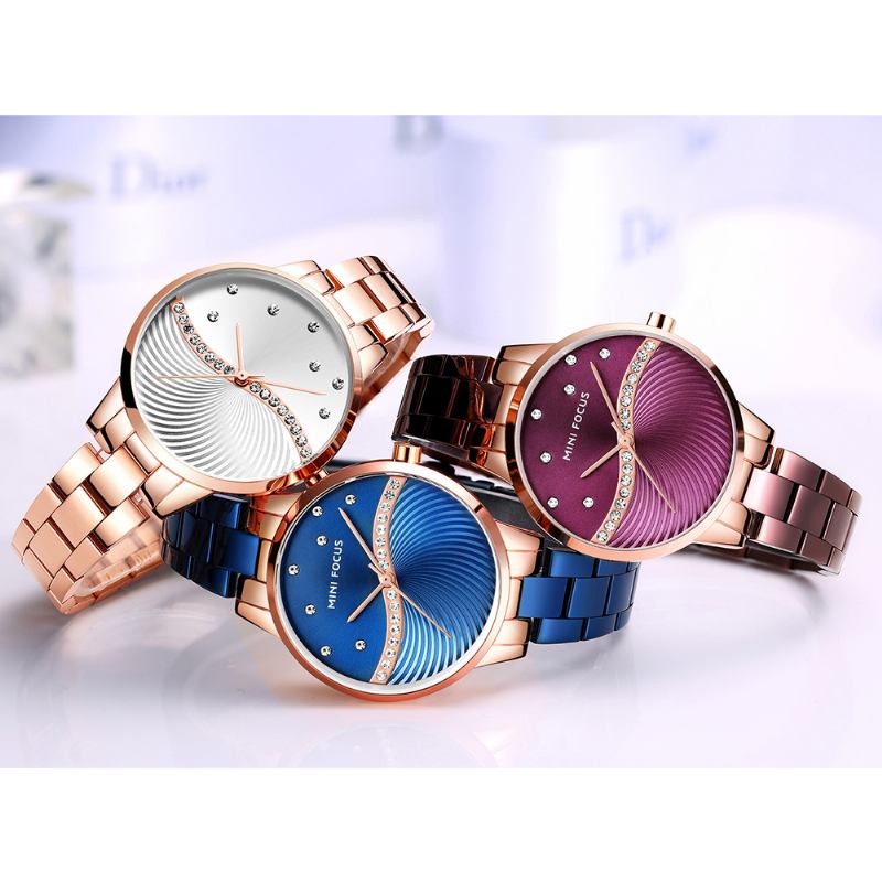 Enkel Deign Elegant Crystal Dame Armbåndsur Rustfritt Stål Quartz Watch