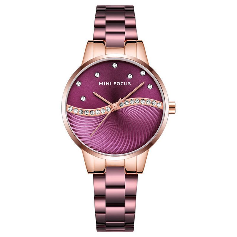 Enkel Deign Elegant Crystal Dame Armbåndsur Rustfritt Stål Quartz Watch