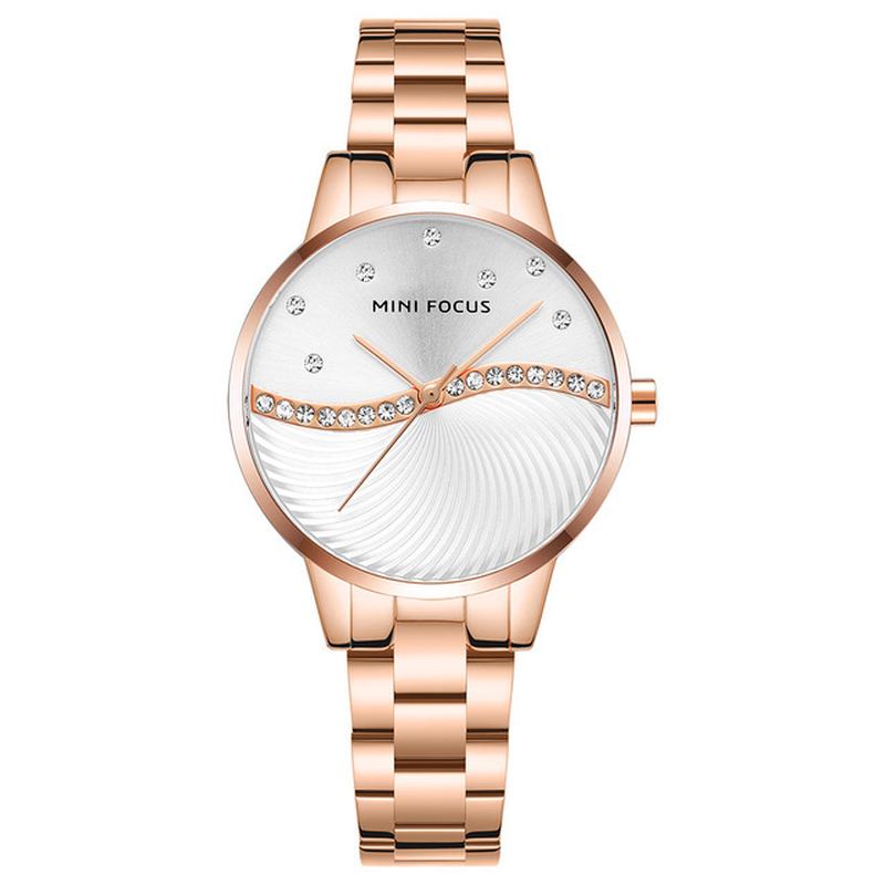 Enkel Deign Elegant Crystal Dame Armbåndsur Rustfritt Stål Quartz Watch