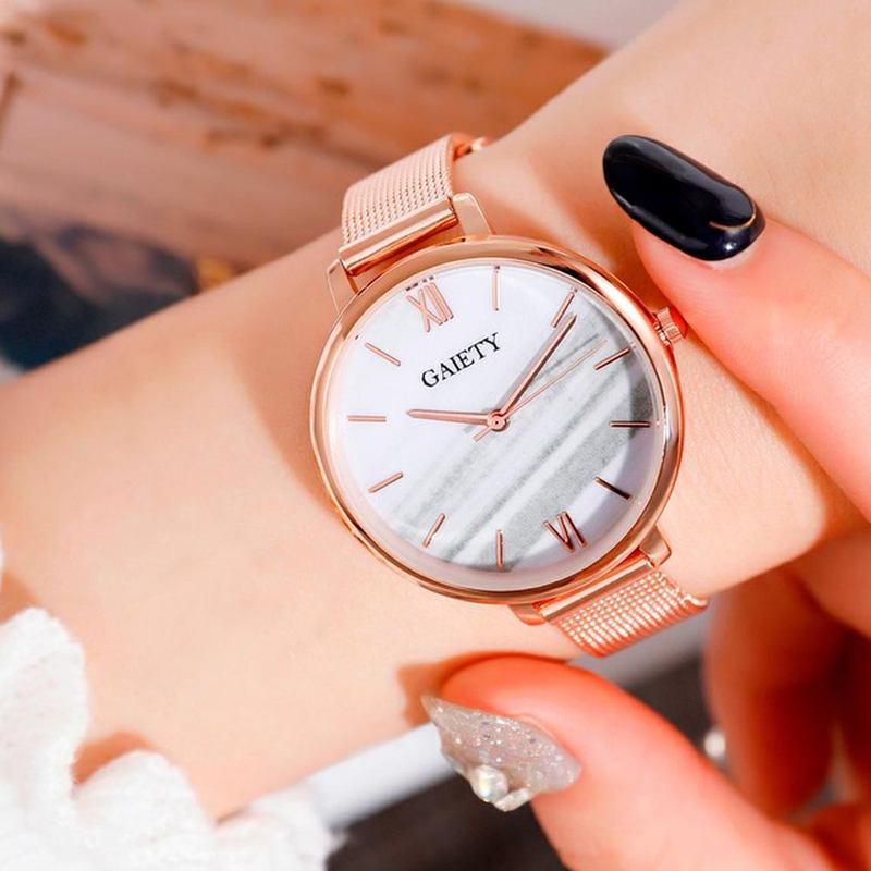 Fargerik Rose Gold Steel Band Dame Armbåndsur Ultra Thin Quartz Watch