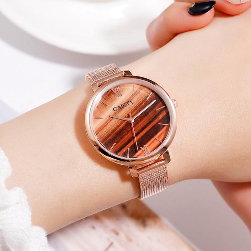 Fargerik Rose Gold Steel Band Dame Armbåndsur Ultra Thin Quartz Watch