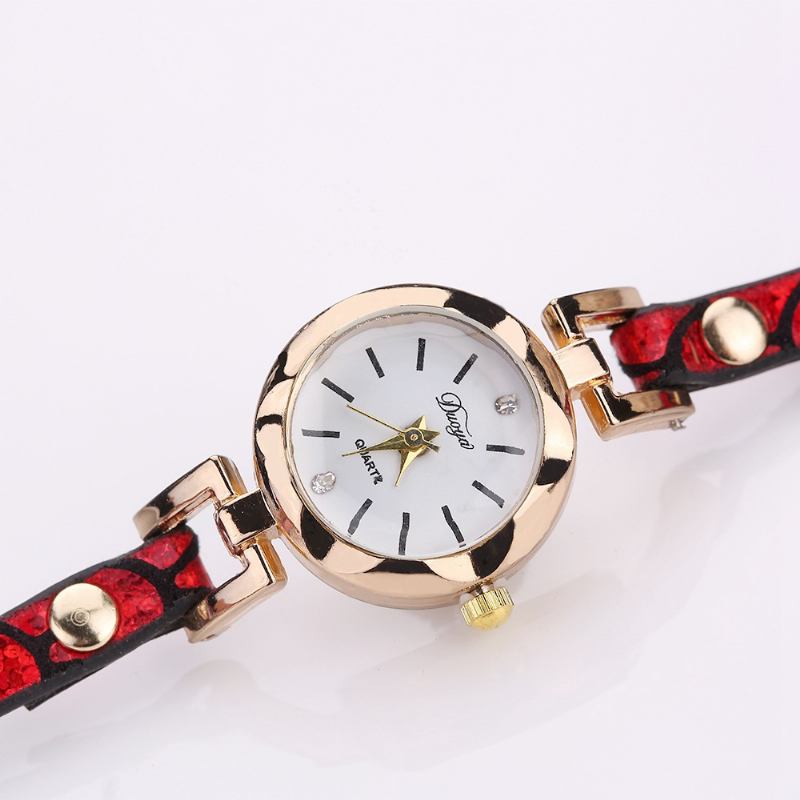 Fem Spiss Stjerne Retro Stil Kvinner Armbånd Watch Leather Band Quartz Watch