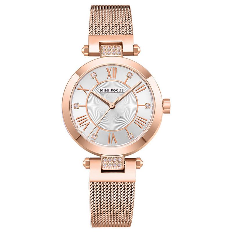 Fritids Roma Nummer Design Vanntett Mesh Steel Quartz Watch Dameklokke