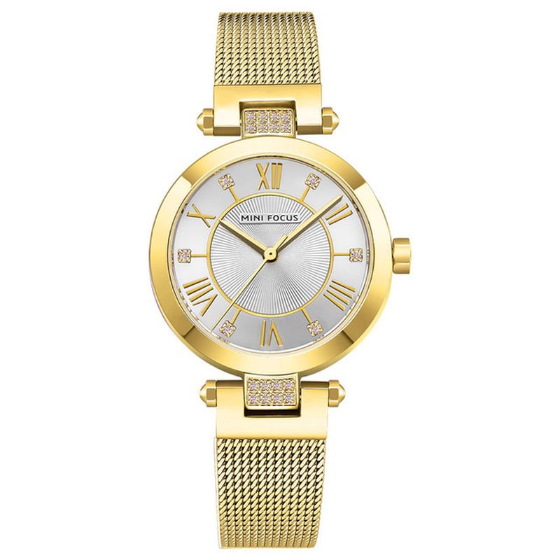 Fritids Roma Nummer Design Vanntett Mesh Steel Quartz Watch Dameklokke