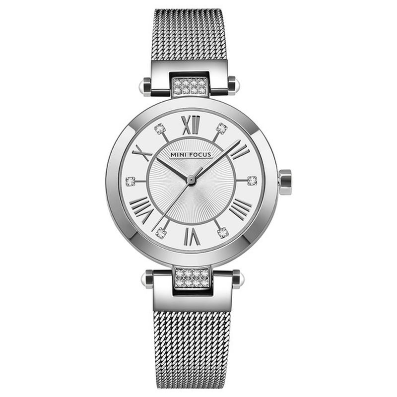 Fritids Roma Nummer Design Vanntett Mesh Steel Quartz Watch Dameklokke