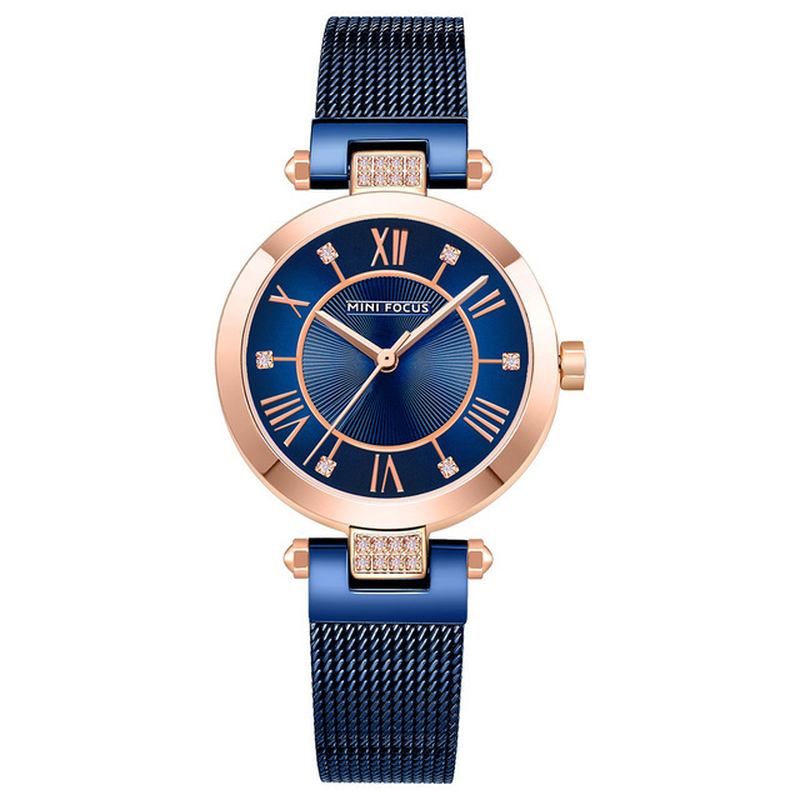 Fritids Roma Nummer Design Vanntett Mesh Steel Quartz Watch Dameklokke