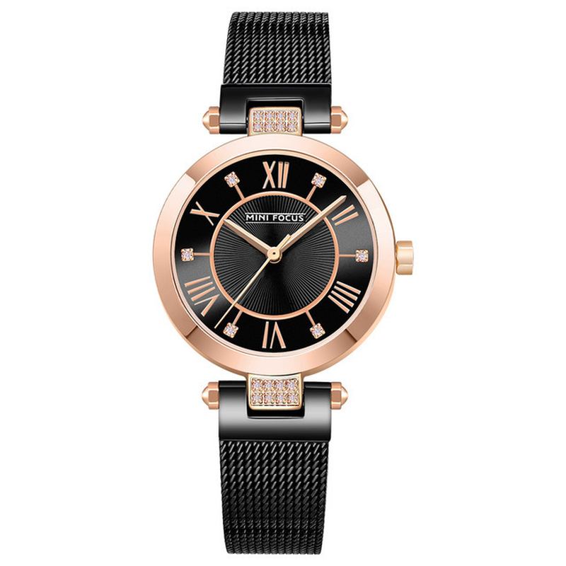 Fritids Roma Nummer Design Vanntett Mesh Steel Quartz Watch Dameklokke