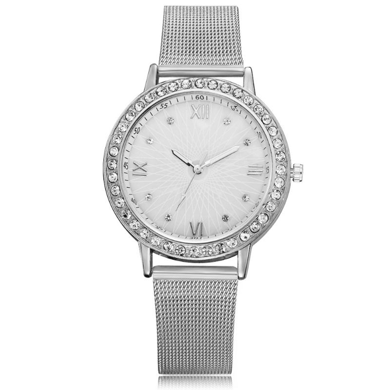 Fritids Style Crystal Dame Armbåndsur Full Steel Band Quartz Klokker