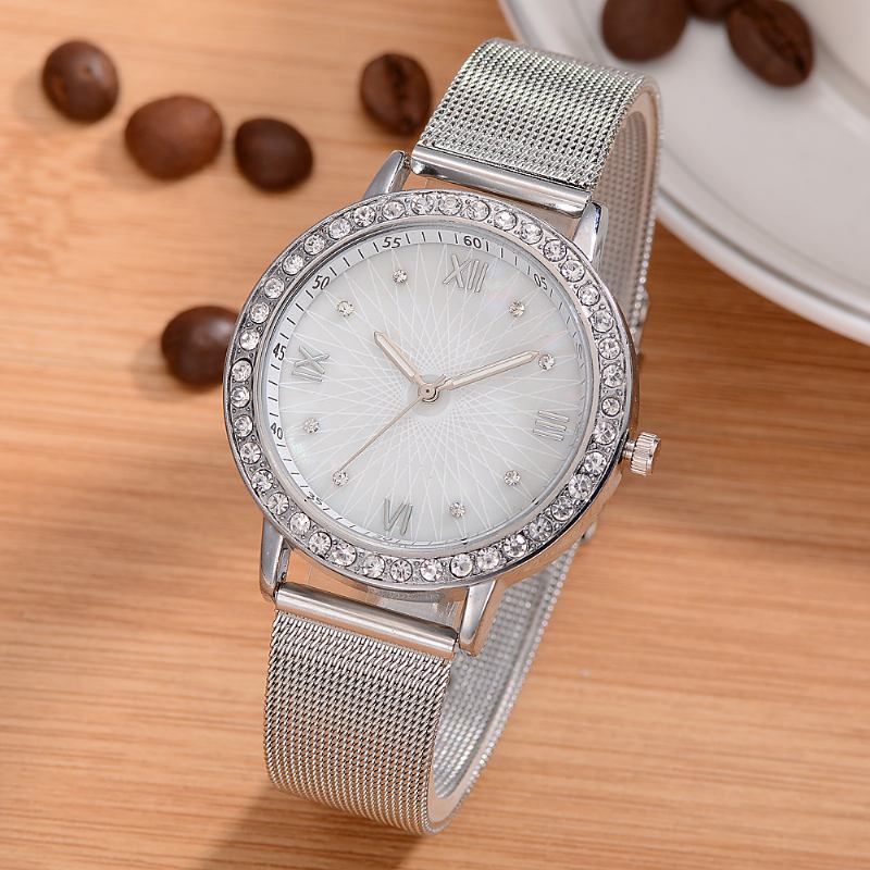 Fritids Style Crystal Dame Armbåndsur Full Steel Band Quartz Klokker