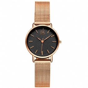 Fritids Style Ultra Tynn Damearmbåndsur Mesh Steel Band Quartz Watch