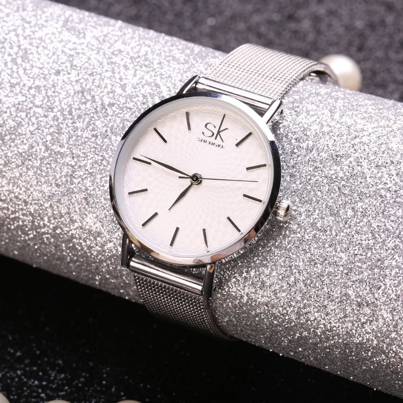 Fritids Style Ultra Tynn Damearmbåndsur Mesh Steel Band Quartz Watch