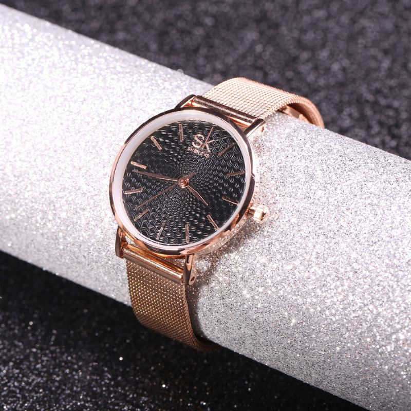 Fritids Style Ultra Tynn Damearmbåndsur Mesh Steel Band Quartz Watch