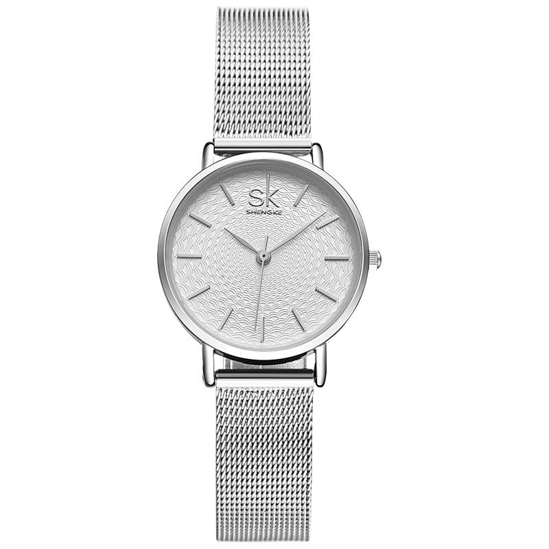 Fritids Style Ultra Tynn Damearmbåndsur Mesh Steel Band Quartz Watch