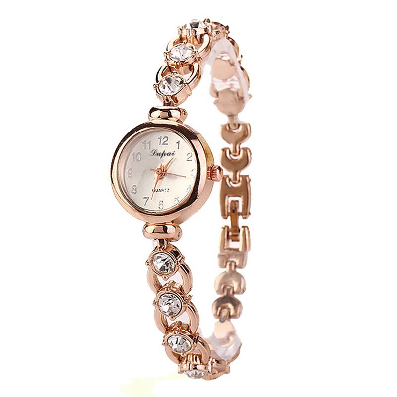 Golden Ladies Armbåndsur Crystal Shining Quartz Armbånd Watch