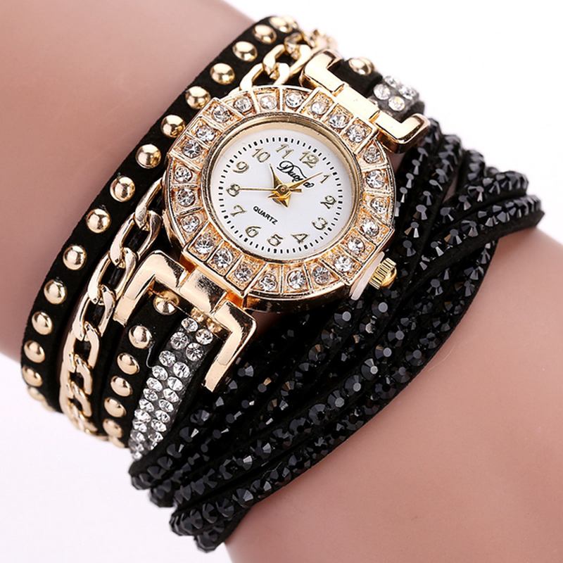 Luksus Nation Style Crystal Gold Armbånd Watch Dame Vintage Quartz Wirstwatches