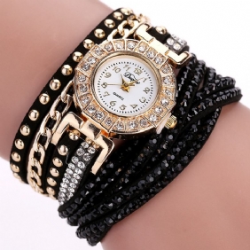 Luksus Nation Style Crystal Gold Armbånd Watch Dame Vintage Quartz Wirstwatches