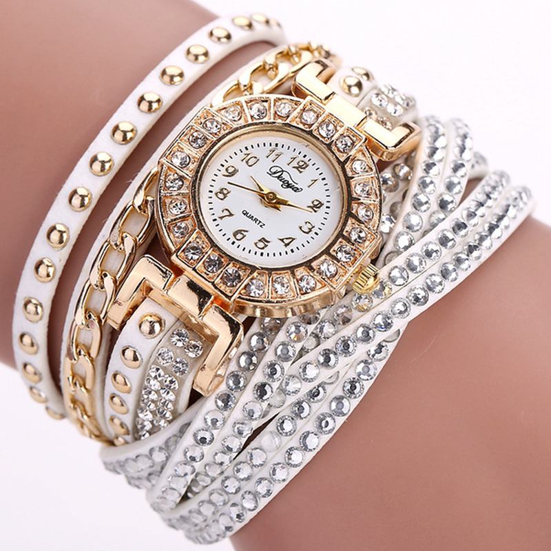 Luksus Nation Style Crystal Gold Armbånd Watch Dame Vintage Quartz Wirstwatches