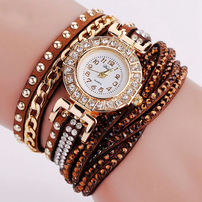 Luksus Nation Style Crystal Gold Armbånd Watch Dame Vintage Quartz Wirstwatches