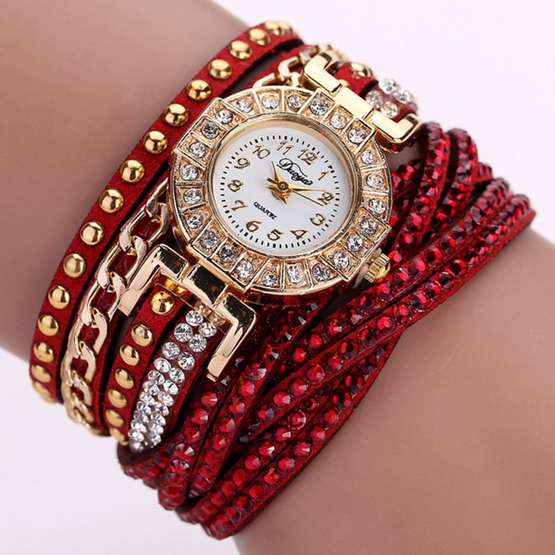 Luksus Nation Style Crystal Gold Armbånd Watch Dame Vintage Quartz Wirstwatches