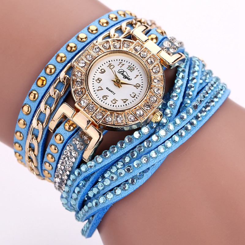 Luksus Nation Style Crystal Gold Armbånd Watch Dame Vintage Quartz Wirstwatches