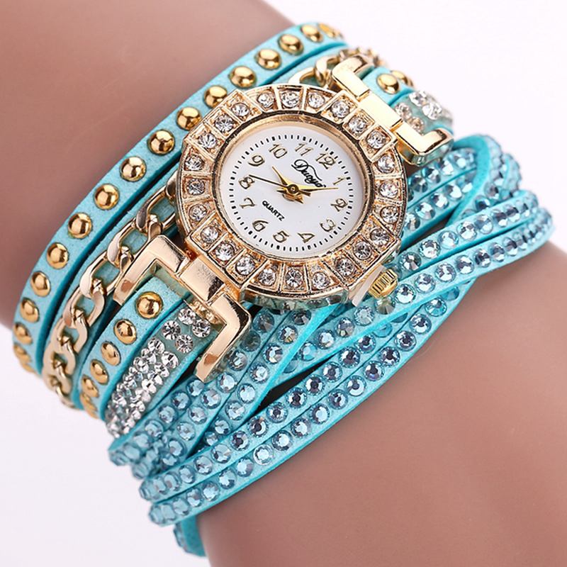 Luksus Nation Style Crystal Gold Armbånd Watch Dame Vintage Quartz Wirstwatches